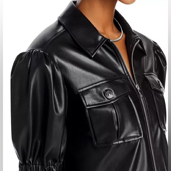 Like-New Cinq à Sept Women’s Faux Leather Puff Sleeve Jacket Size S in Black - Picture 4 of 8